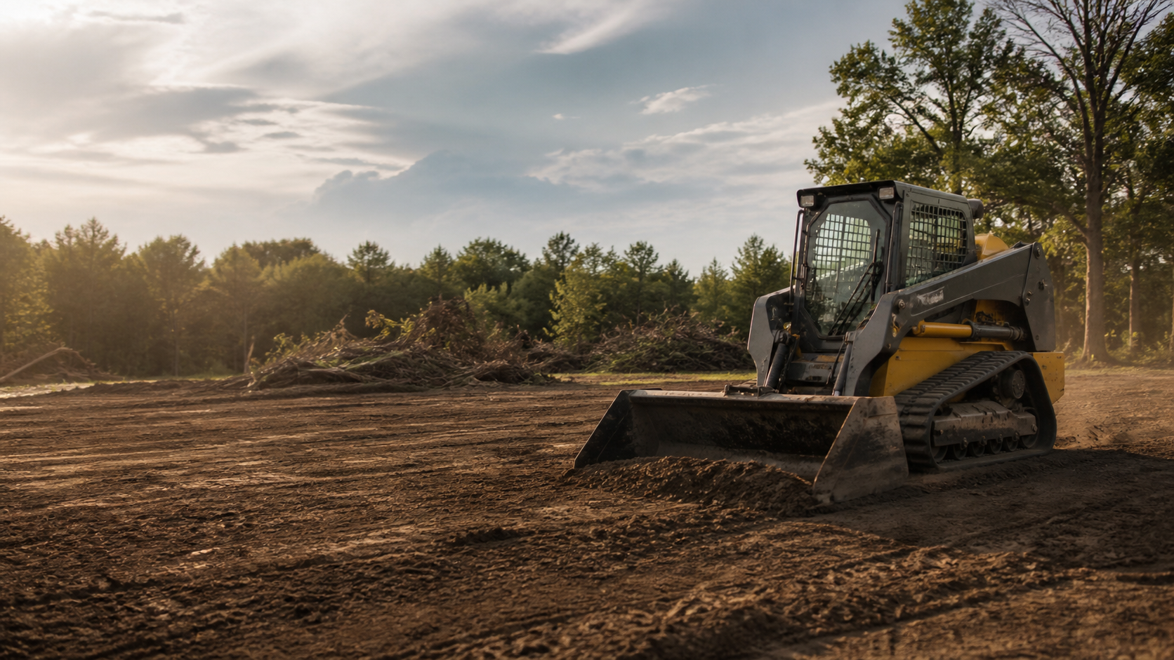 Compact track loader preparing a cleared property